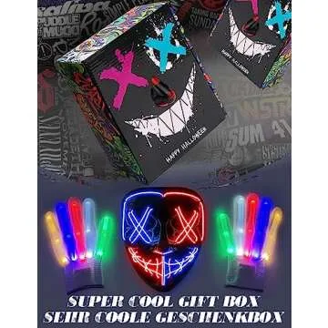Halloween Mask Skeleton Gloves Set, Halloween Costumes ​Gifts for Men Women Boys Girls, 3 Modes Light Up Scary LED Mask with LED Glow Gloves, Halloween Decorations Scary Scream Anonymous Mask