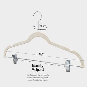 Home-it 10 Pack Clothes Hangers with clips - IVORY Velvet Hangers for skirt hangers - Clothes Hanger - pants hangers - Ultra Thin No Slip