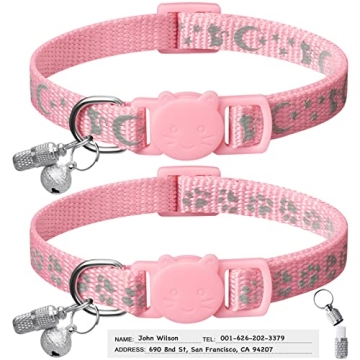LLHK 2 Pack Breakaway Cat Collars & 2 Pcs Name Tags,Reflective Safety Kitten Collar with Bell,for Gi...