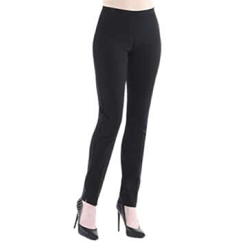 SLIM-SATION Women's Wide Band Regular Length Pull-on Straight Leg Pant with Tummy Control, Black, 12