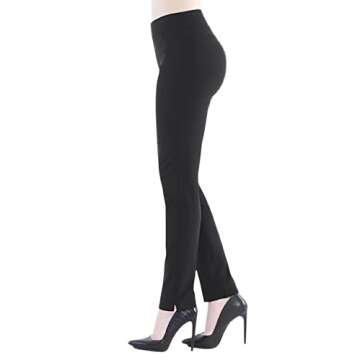 SLIM-SATION Women's Wide Band Regular Length Pull-on Straight Leg Pant with Tummy Control, Black, 12