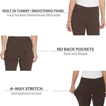 SLIM-SATION Women's Wide Band Regular Length Pull-on Straight Leg Pant with Tummy Control, Black, 12