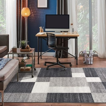 Rugshop Modern Non-Slip Boxes Area Rug 8 x 10 Gray