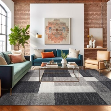 Rugshop Modern Non-Slip Boxes Area Rug 8 x 10 Gray