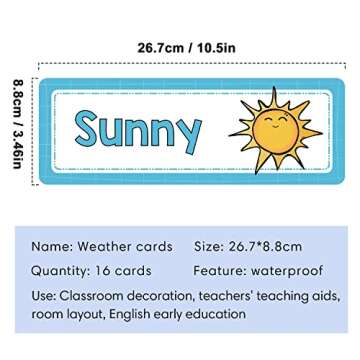 Lachilly 16 Pcs Weather Flash Cards, Headers Subject Titles for Bulletin Board Classroom, Montessori...