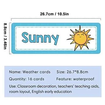 Lachilly 16 Pcs Weather Flash Cards, Headers Subject Titles for Bulletin Board Classroom, Montessori...