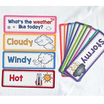 Lachilly 16 Pcs Weather Flash Cards, Headers Subject Titles for Bulletin Board Classroom, Montessori Learning Cards, Kids Educational Toys Kindergarten Teacher Teaching Aids