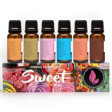 Eternal Essence Oils Sweet Set of 6 Premium Fragrance Oils - Includes Bubble Gum, Orange Creamsicle, Peaches & Cream, Blue Cotton Candy, Oatmeal Cookie Dough, and. Chocolate Scented Oils - 10ML