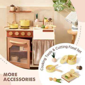 Tiny Land Play Kitchen Set, Toddler Kitchen with Cutting Food Set, Wooden Kitchen Sets for Kids, Farm Style Toy Kitchen Playset, Best Gift for Girls and Boys