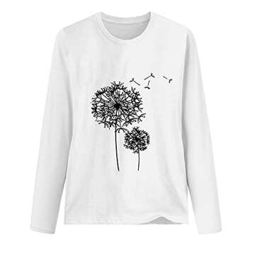 Aniywn Women's Long Sleeve Fall Tops Dandelion T-Shirt - Cute Graphic Pullover Tee
