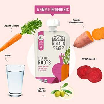 Serenity Kids 6+ Months Veggie Puree Baby Food Pouches - USDA Organic - No Sugary Fruits or Added Sugar - Allergen Free - 3.5 Ounce BPA-Free Packaging - Baby Food Pouch