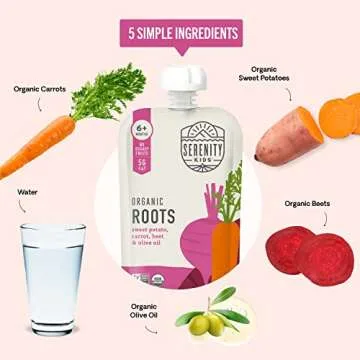 Serenity Kids 6+ Months Veggie Puree Baby Food Pouches - USDA Organic - No Sugary Fruits or Added Sugar - Allergen Free - 3.5 Ounce BPA-Free Packaging - Baby Food Pouch