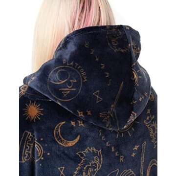 Harry Potter Vuddie Oversized Blanket Hoodie Men Women in Navy Blue | Ladies Mens Icons and Logo Fluffy Fleece Pullover
