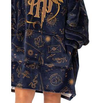 Harry Potter Vuddie Oversized Blanket Hoodie Men Women in Navy Blue | Ladies Mens Icons and Logo Fluffy Fleece Pullover