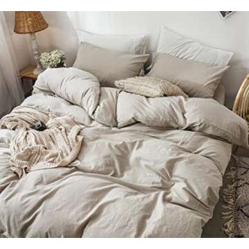 MooMee Bedding Duvet Cover Set 100% Washed Cotton Linen Like Textured Breathable Durable Soft Comfy (Tannish Linen Grey, King)