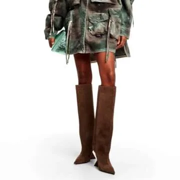 CAGLGLZ Women's Pointed Toe Slope Heel Knee High Boots Special High Wedge Heel Pull On Boots for Women Fashion Commuter Tall Boots(8,brown)