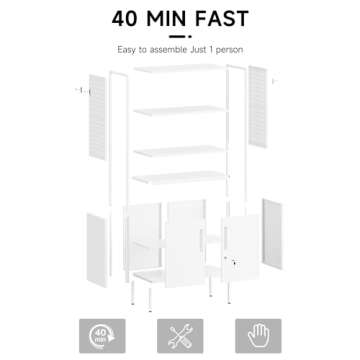 Yizosh 5-Tier Bookshelf, Tall Bookcase with Doors, Modern Display Cabinet with Lock & Pegboard, Meta...