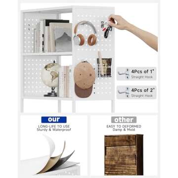 Yizosh 5-Tier Bookshelf, Tall Bookcase with Doors, Modern Display Cabinet with Lock & Pegboard, Metal Storage Organizer Shelves for Living Room, Bedroom, Home Office (White)