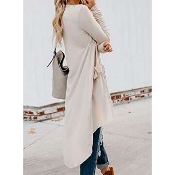 SVALIY Womens Button Open Front Long Sleeve Knitted Cardigan Sweaters Outwear Pockets Beige S