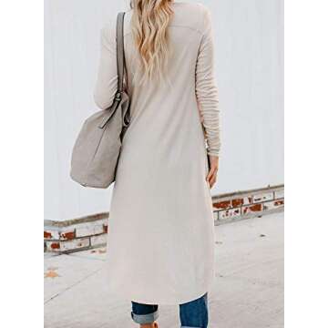 SVALIY Womens Button Open Front Long Sleeve Knitted Cardigan Sweaters Outwear Pockets Beige S