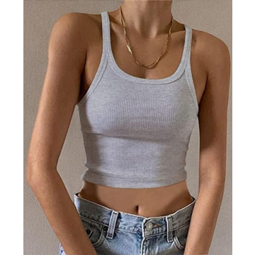 MISSACTIVER Women’s Rib Knit Crop Tank Top in Grey