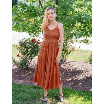 Dokuritu Beach Crochet Lace Maxi Dress Boho Cocktail Vacation Sundresses Summer Spaghetti Strap Long Dress Women Wedding Guest Dress 2024(Brickred,S)