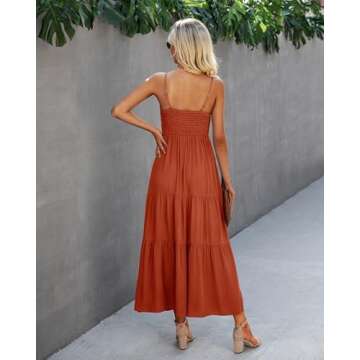 Dokuritu Beach Crochet Lace Maxi Dress Boho Cocktail Vacation Sundresses Summer Spaghetti Strap Long Dress Women Wedding Guest Dress 2024(Brickred,S)