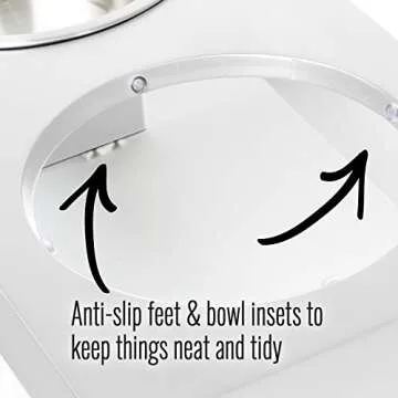 PetFusion Bamboo Elevated Dog & Cat Bowls | Raised Feeders Water Resistant Seal (Short 4"; Tall 8”) | US Food Grade Stainless Steel Dog & Cat Bowls: White