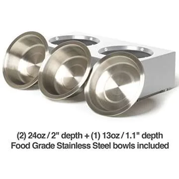 PetFusion Bamboo Elevated Dog & Cat Bowls | Raised Feeders Water Resistant Seal (Short 4"; Tall 8”) | US Food Grade Stainless Steel Dog & Cat Bowls: White