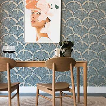 Tempaper x Novogratz Waverly Blue Feather Palm Removable Peel and Stick Wallpaper, 20.5 in X 16.5 ft, Made in The USA