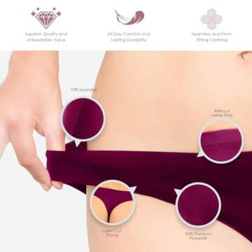 Alyce Ives Intimates Seamless Womens Thongs, No Show Laser Cut Thong- 12 Pack