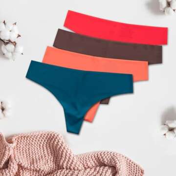 Alyce Ives Intimates Seamless Womens Thongs, No Show Laser Cut Thong- 12 Pack