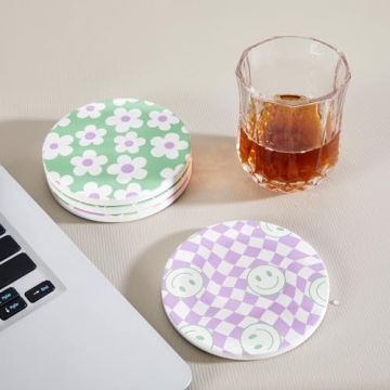 Cute Groovy Drink Coasters Set of 4 for Trendy Decor
