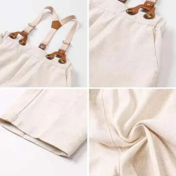 SANGTREE Boys' 5 Piece Suits, Casual Linen Suit Vest and Pant with Shirt, Bow Tie and Suspenders for Beach Wedding, Linen Khaki, 2-3T = Tag 110