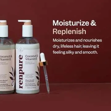 Renpure Plant Based Coconut and Vitamin E Moisturize and Replenish Conditioner - Ideal for Dry, Lifeless Hair - Leaves Hair Silky and Smooth - Paraben Free - Recyclable, Pump Bottle Design - 24 fl oz