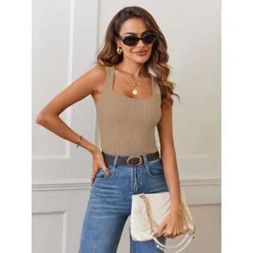 MEROKEETY Women's Fashionable Knit Tank Tops for Summer