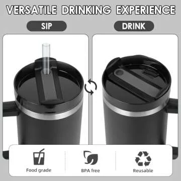 BKBY 2Pcs 40 OZ Tumbler Lid Compatible with Stanley Cup, Durablee Replacement Lids for Stanle Adventure Quencher Travel Tumbler 40 OZ, Spill-Proof Tumbler Cover (Black + Black Transparent)