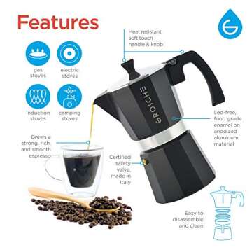 GROSCHE Milano Stovetop Espresso Maker Moka Pot Cuban Coffee Maker Stovetop Coffee Maker Moka Italia...