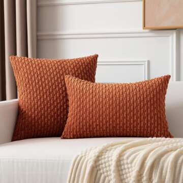 Kevin Textile 2 Packs Boho Decorative Throw Pillow Covers 24x24 Inch for Living Room Couch Bed Sofa Rustic Modern Farmhouse Home Decor Soft Corduroy Rust Square Cushion Case 60x60 cm