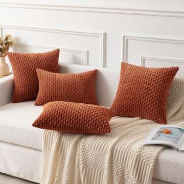 Kevin Textile 2 Packs Boho Decorative Throw Pillow Covers 24x24 Inch for Living Room Couch Bed Sofa Rustic Modern Farmhouse Home Decor Soft Corduroy Rust Square Cushion Case 60x60 cm