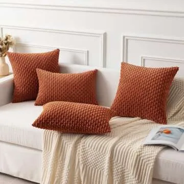 Kevin Textile 2 Packs Boho Decorative Throw Pillow Covers 24x24 Inch for Living Room Couch Bed Sofa Rustic Modern Farmhouse Home Decor Soft Corduroy Rust Square Cushion Case 60x60 cm