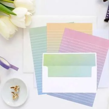 KSIWRE Watercolor Stationery Set with Envelopes, 16 Lined Paper Sheets + 8 Envelopes, Gradient Color...