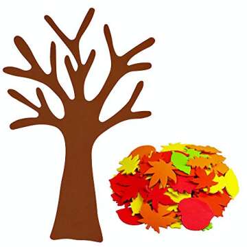 Supla Fall Tree of Thanks Craft Kit DIY Bulletin Board Set Foam Fall Tree with 60 Pcs Autumn Maple Oak Leaf Stickers Self Adhesive for Kids Art Project Family Activity Thanksgiving Decoration