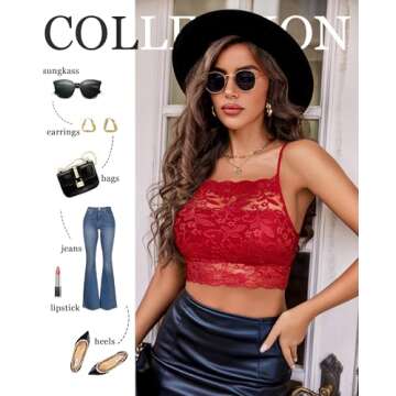 Avidlove Sexy Bralettes for Women Cropped Lace Camisoles Double-Layered Crop Top (Wine Red, Medium)