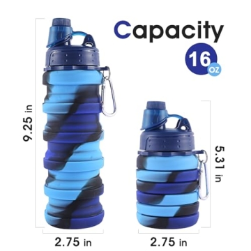 MAKERSLAND Rainbow Collapsible Water Bottles for Kids, Students, Adults, Reusable BPA Free Silicone Foldable Sports Water Bottles for Travel Camping Hiking, Folding Travel Water Bottles, Ocean Blue