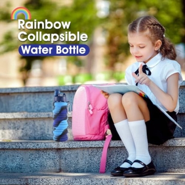 MAKERSLAND Rainbow Collapsible Water Bottles for Kids, Students, Adults, Reusable BPA Free Silicone Foldable Sports Water Bottles for Travel Camping Hiking, Folding Travel Water Bottles, Ocean Blue
