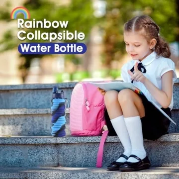 MAKERSLAND Rainbow Collapsible Water Bottles for Kids, Students, Adults, Reusable BPA Free Silicone Foldable Sports Water Bottles for Travel Camping Hiking, Folding Travel Water Bottles, Ocean Blue
