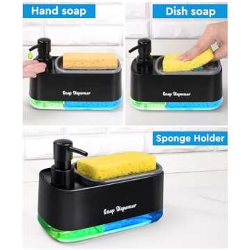 Hand and Dish Soap Dispenser Set for Kitchen, Dual Soap Dispenser with Sponge Holder, 3-in-1 Counter...