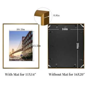 Frametory, 16x20 Aluminum Picture Frame - 16 x 20 Bronze Frame with Removable Mat for 11 x 14 Photo - 20 by 16 Durable Metal Frame with Real Glass - Sawtooth Hanger for Easy Wall Display - 1 Pack