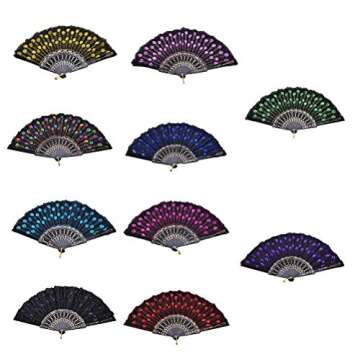 Winture 10 PCS Peacock Hand Fans, Spanish Folding Hand Fan, Flower Dancing Fans,Summer Handheld Fold...